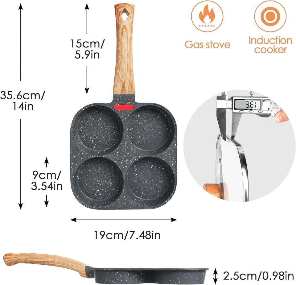 Padella Pancake Con Coperchio Padella Antiaderente per Frittata a 4 Stampi in Al - Immagine 2 di 4