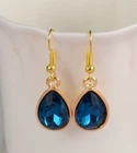 SMALL GOLD TONE TEAR DROP EARRINGS WITH TURQUOISE DIAMANTE FACETED CRYSTAL