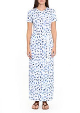 NEW MICHAEL KORS WHITE BLUE FLORAL COTTON MAXI BELTED DRESS SIZE XXL $98
