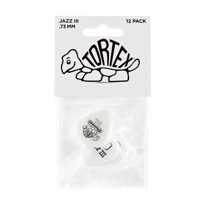 Dunlop 478P73 Tortex Jazz III 3 weiß 0,73 mm 12 x Gitarren-Plektren Spieler-Pack