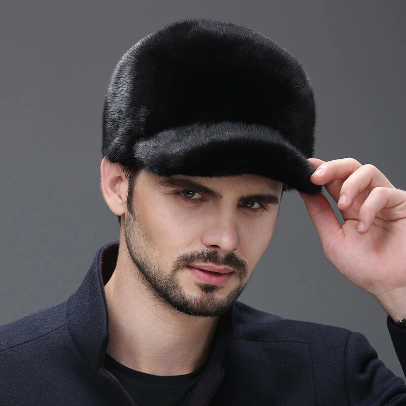 Men's Real Mink Fur Hat Whole Pelt Mink Fur Peaked Cap Headgear Baseball Cap - Image 3 of 4
