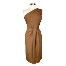 Michael Kors Womens One Shoulder Jersey Midi Dress Walnut Brown Italy size 10