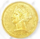 1845 Liberty Gold Half Eagle $5 Coin - Certified PCGS AU58 - $2,000 Value