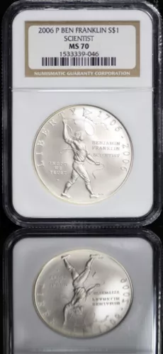 2006 P Ben Franklin Scientist ~ Silver Commemorative One Dollar NGC MS 70