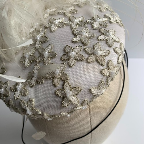 Emily London sequin Pillbox Hat Fascinator Royal Ascot Wedding races white cream - Picture 8 of 14