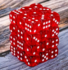 NEW Dice Cube Set of 36 D6 12mm - Translucent Red with white pips