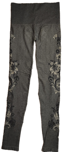 Legging gris femme M Rena taille unique taille haute contrôle du ventre côté floral neuf sans étiquette