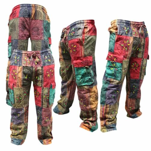 Herren Patchwork Cargohose Breitbein Hippie Festival Freizeit Kampf Gothic Hose  - Bild 1 von 11