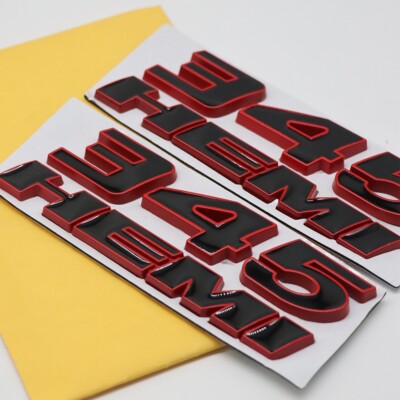 2PCS 345 HEMI Badge Side Fender Emblem Black Red Outline Trim For Charger HEMI