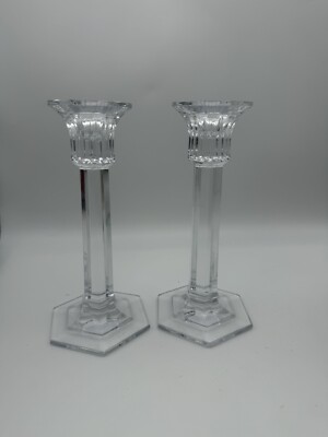 Miller Rogaska Summit Crystal 8  Candlesticks Hexagon Set of 2 Made In Slovenia