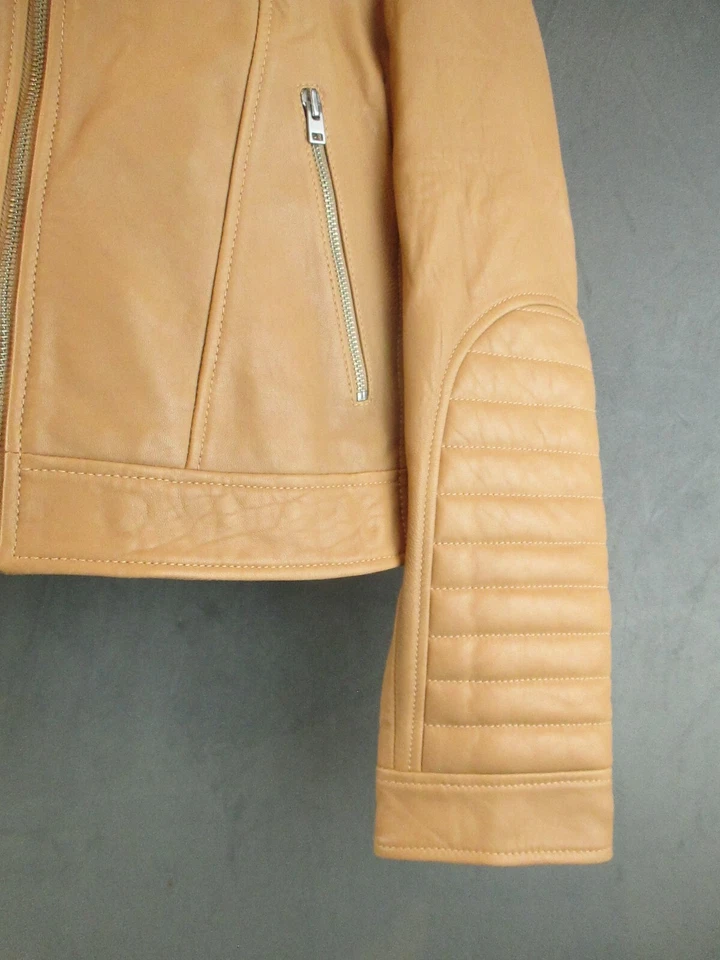 Chaqueta J Crew Collection Mujer 12 Tostada Moto Cremallera Completa Forrada Mantequilla Suave Elegante Foto 3 de 4