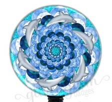 Dolphin Mandala Retractable Badge Holder, Mandala Badge Clip, Mandala ID GG1291