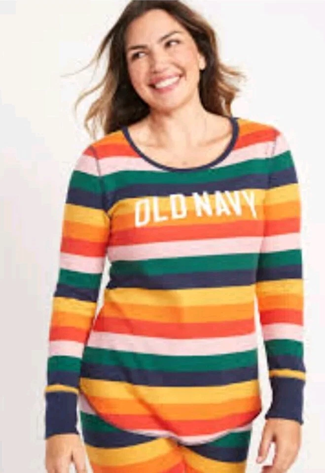 Conjunto de pijama térmico de manga larga con logotipo azul marino antiguo a rayas talla mediana para mujer Foto 3 de 4