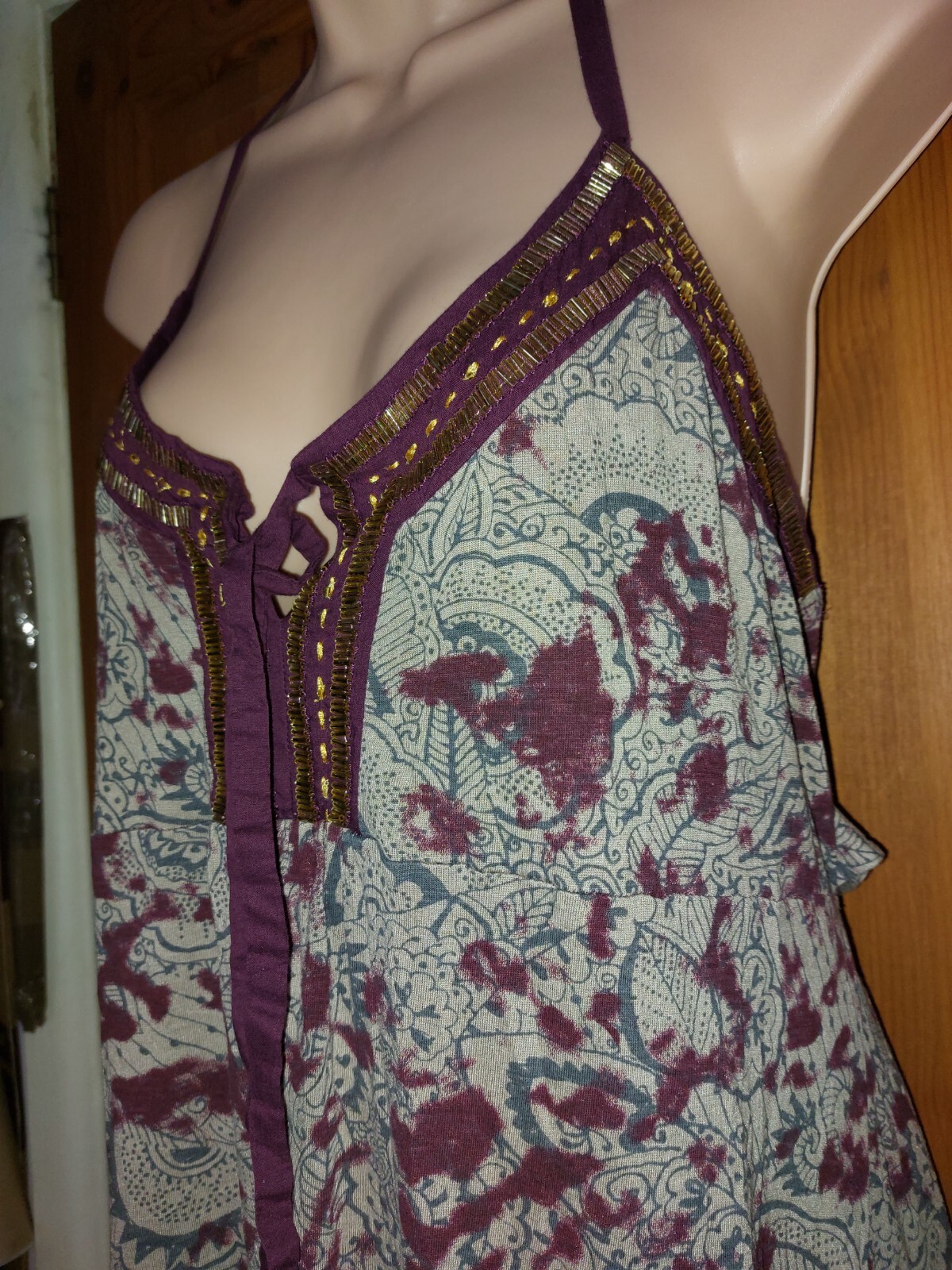 Vintage bohemian ethnic hippie gypsy festival paisley tie dye bead halter top image 2