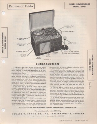 1948 BRUSH SOUNDMIRROR BK401 WIRE RECORDER SERVICE MANUAL PHOTOFACT SCHEMATIC 