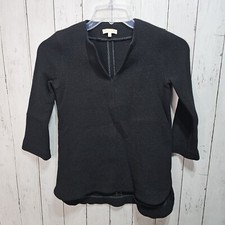 Ann Mashburn Women's Black  Sleeve 100 Wool Heavyweight V-Neck Sweater Size XS