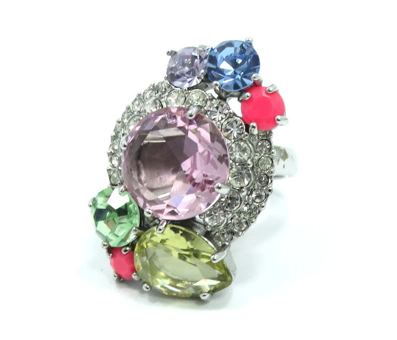 Anillo STATEMENT JUICY COUTURE Piedras Multicolor Cristales Estrás PLATEADO Tono Foto 2 de 4