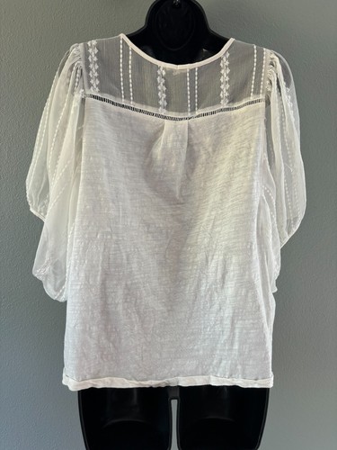 Mystree Womens White Sheer Balloon Short Sleeve T Shirt Top Size Small - Picture 6 of 12