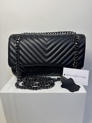 Maison Heritage Shoulder Bag Womens Quilted Leather Chain Crossbody Purse Italy