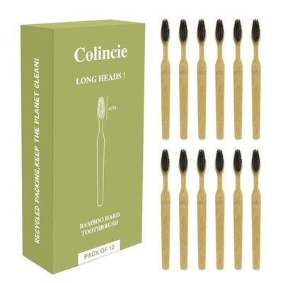 Extra Hard & Firm Bamboo Charcoal Toothbrush Long Head with Wide Thickened...