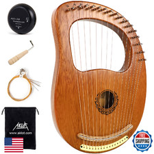 Lyre Harp, AKLOT 16 Metal Strings Maple Saddle Mahogany Body Lyra Harp with Carv