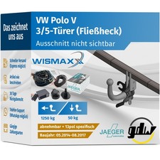 ANHÄNGERKUPPLUNG für VW Polo 6R V 14-17 abnehmbar GDW +13pol E-Satz spezifisch