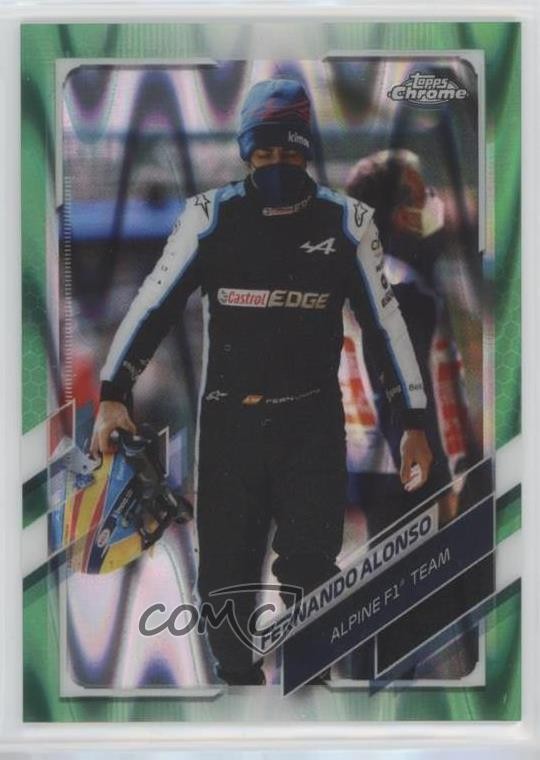 2021 Topps Chrome Formula 1 Green RayWave Refractor 30/99 Fernando Alonso 3u4