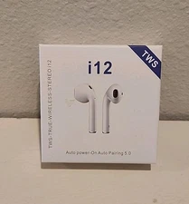 TWS-TRUE-WIRELESS-STEREO i12 EAR BUDS FOR AUTO PAIRING 5.0 WHITE NEW OPEN BOX