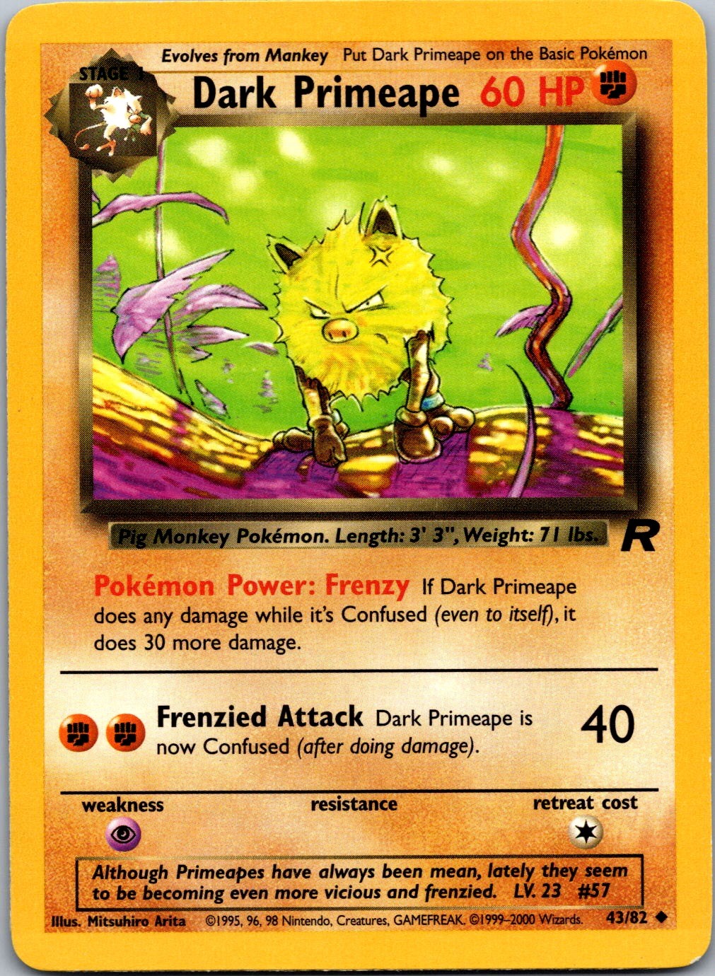Dark Primeape 43/82 Team Rocket Uncommon Unlimited NM