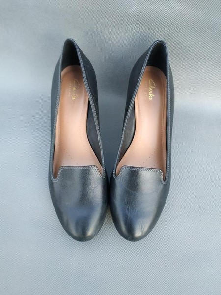 Women Clarks Heels Black Leather 37.5 #1QIM