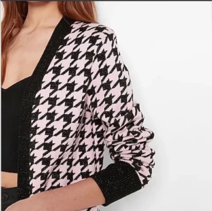 Express Pink Houndstooth Open Duster Cardigan Siz… - image 4