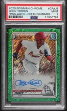 2020 Bowman Chrome Green Shimmer Refractor 44/99 Jhon Torres PSA 9 Auto 04tz