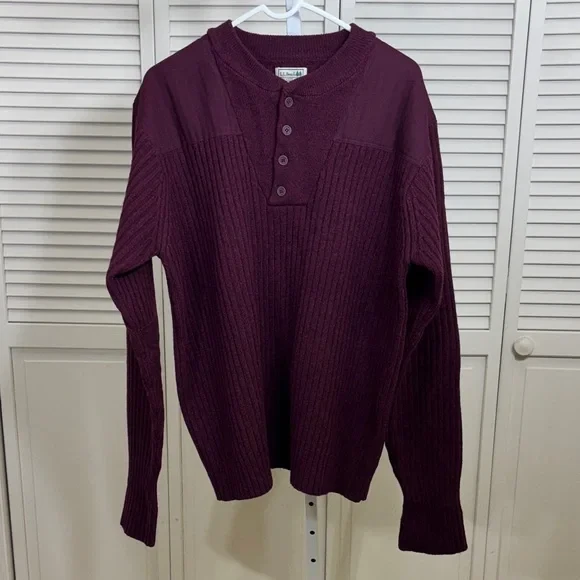 L.L. Bean Sweater Men's Maroon Long Sleeve Ribbed Warm Wool XL Regular