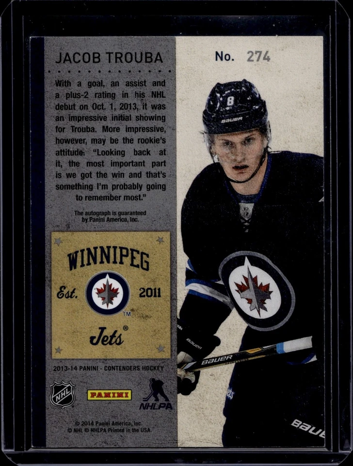 2014 Panini Contenders Hockey Jacob Trouba #274 RC Sepia Variation Auto /25 - Image 2 of 2