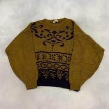 Vintage Abstract Knitted Jumper Patterned Grandad Knit Sweater Men's Xl