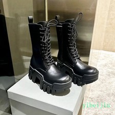 Women's Gothic Lace Up Ankle Boots Platform Thick Sole Mid High Heel Shoes Punk