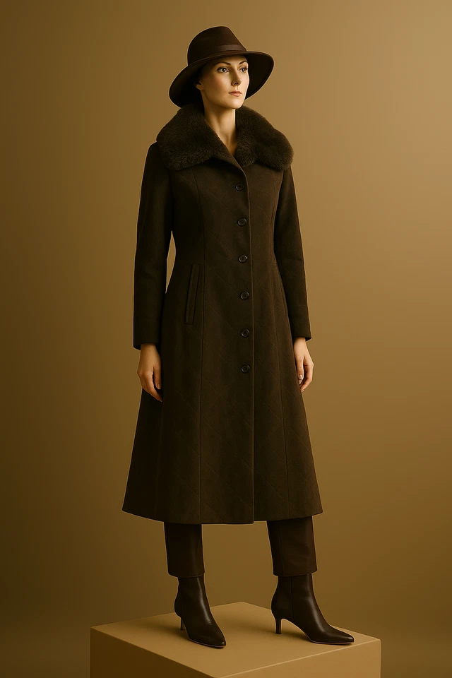 Engo Quaglia Vintage Mantel 40 42 dunkelbraun Alcantara Pelzkragen Zürich - Bild 2 von 4