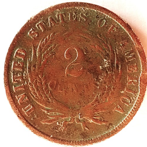 1865 US Copper Two Cent Piece 🪙 Civil War Era 🪙Antique🪙Bent - Picture 5 of 6