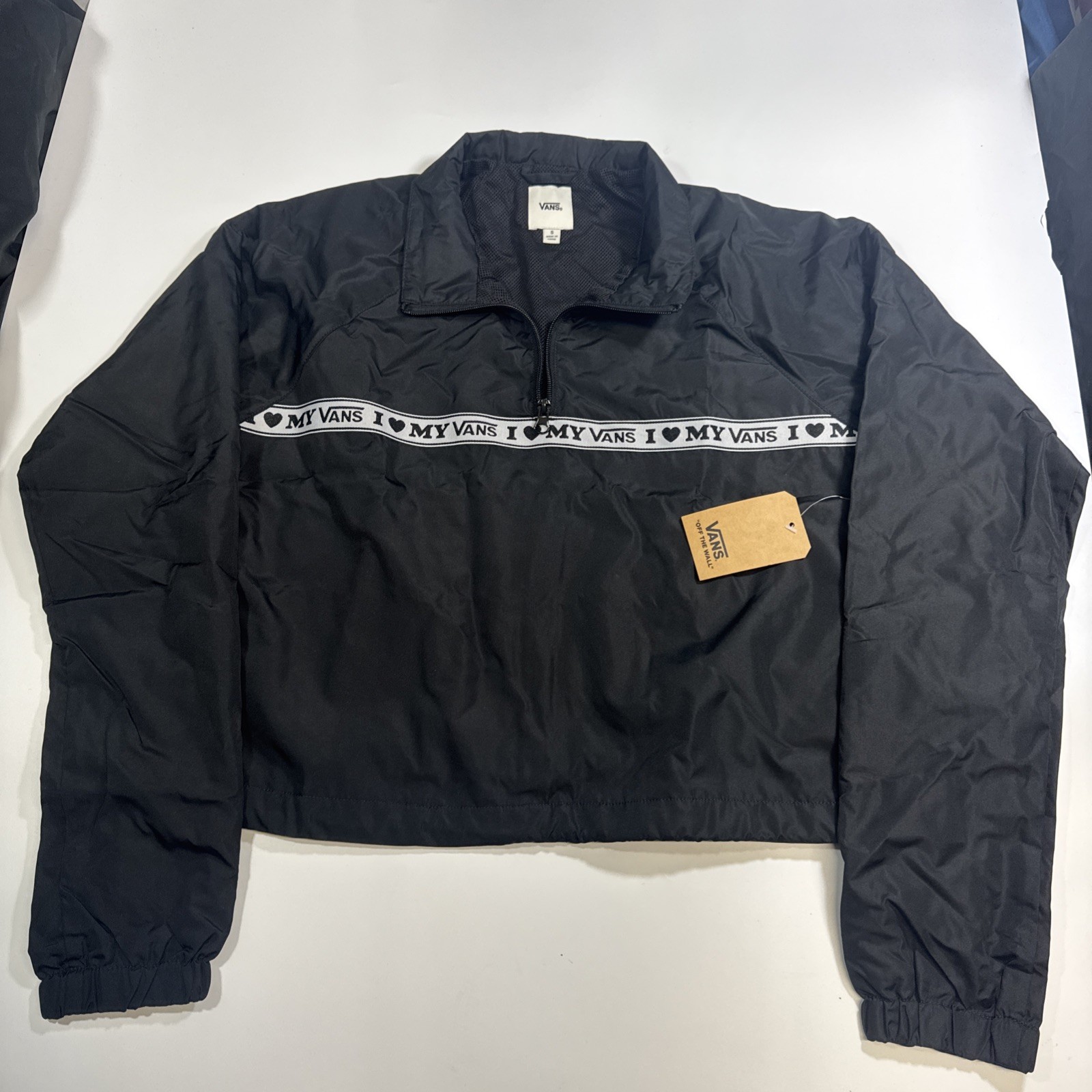 Vans Women's I Love My Vans Size Small Black Full Zip Crop Windbreaker Jacket