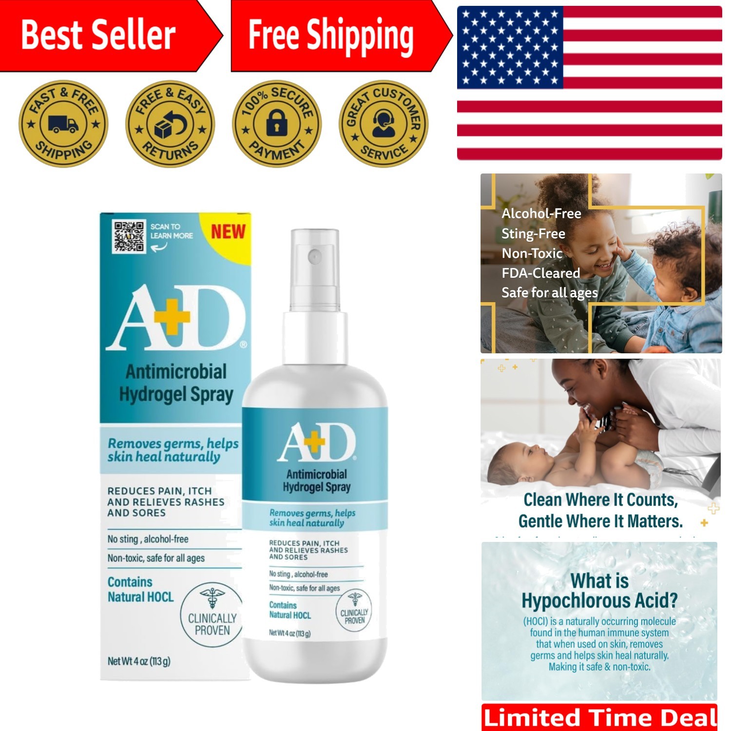 Gentle Antimicrobial Hydrogel Spray with Hypochlorous Acid – Safe for All Ages