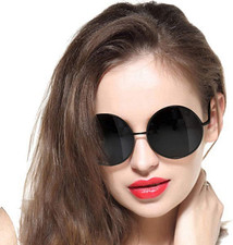 Round Sunglasses for Women Men Classic Oversized Circle Mirrored Hippie Hipster