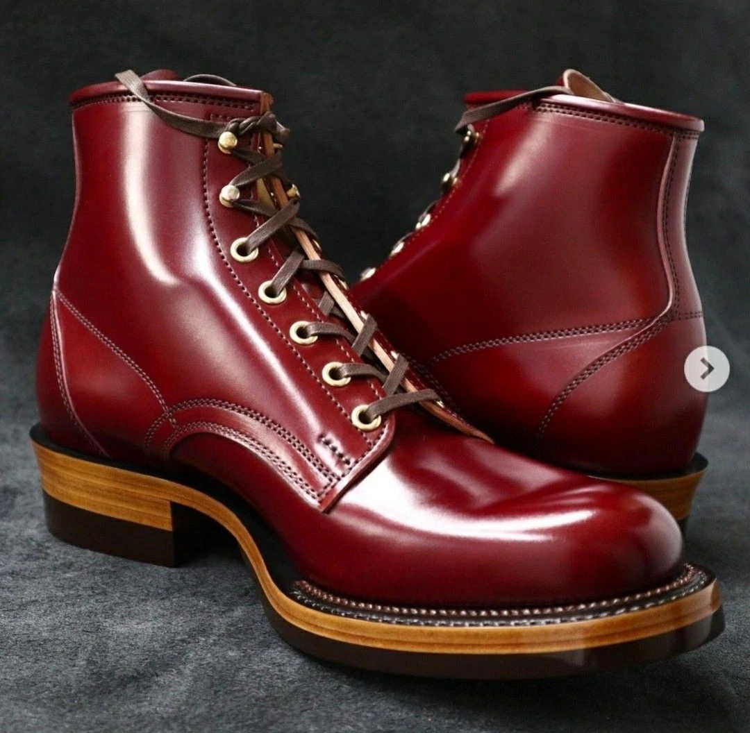 Handmade men red leather lace up dress boots, combat style boots for mens