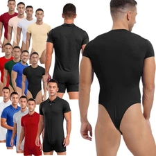Men Short Sleeve Collar Romper Stretchy One piece Home Sleep Diaper Bodysuit
