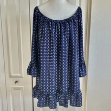 Terra & Sky Off the Shoulder Peasant Tunic Top Women’s 2X Geometric Bell Sleeves