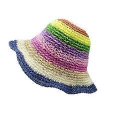 Floral Straw Sun Hat, Packable Wide Brim Summer Beach One Size Streak Colorful