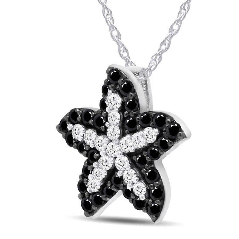 Collar colgante estrella de mar de oro blanco y negro de diamantes reales de 10 quilates de 0,36 quilates Foto 2 de 4