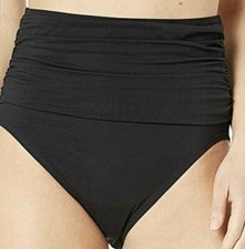 NWT Carmen Marc Valvo High-Waist Bikini Bottoms w/Ruching Smooth Black Size S
