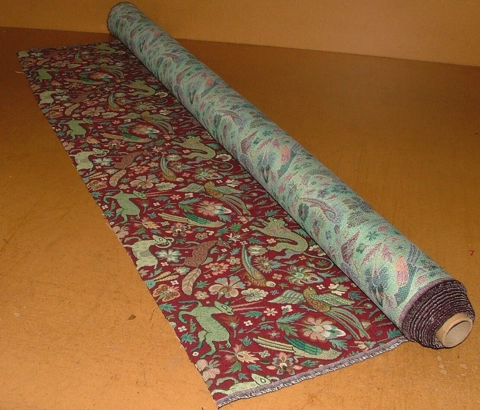 Tissu De Rideau En Tapisserie Tudor Forêt Bordeaux Coussins Nappe - Photo 4/4