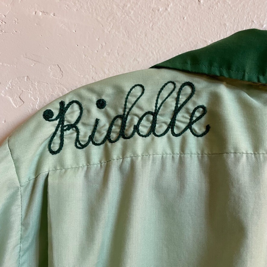 Vintage 1950s Hilton Bowling Shirt Green Two Tone Button Up