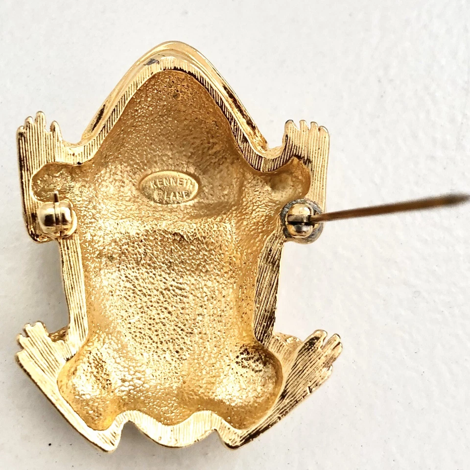 Kenneth Jay Lane KJL брошь ART DECO стиль заколка меха зажим эмаль лягушка бежевый gyuhj - Изображение 3 из 4